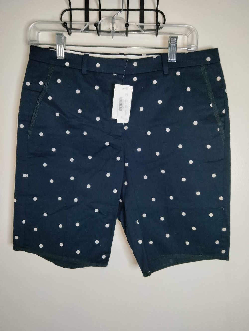 J. Crew (Sz 4) Navy Blue & White Polka Dot Flat Front 9" Inseam Shorts (NEW-NWT)